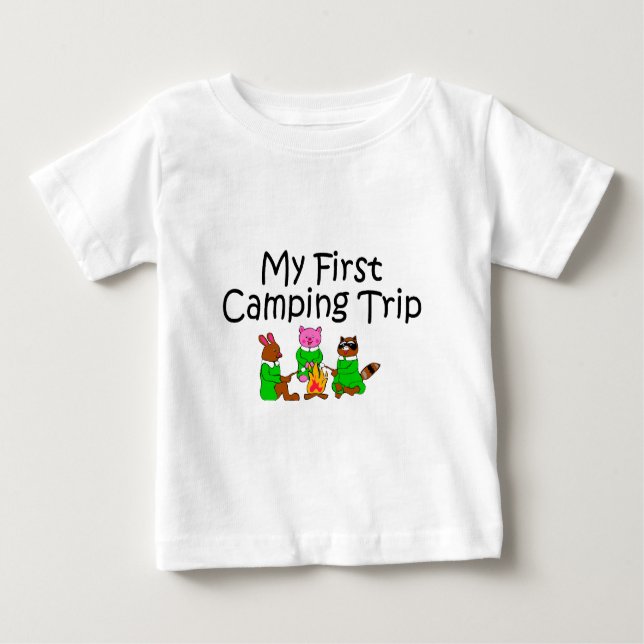 Camiseta Para Bebê Acampando minha primeira viagem de acampamento (Frente)