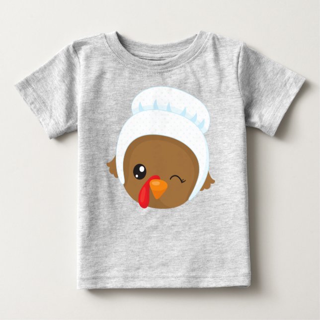 Camiseta Para Bebê Ação de Graças à Turquia, Turquia Marrom, Bonnet P (Frente)