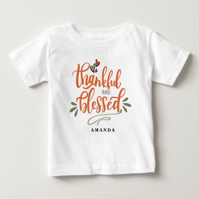 Camiseta Para Bebê Ação de Graças de Nome Personalizado Agradável e A (Frente)