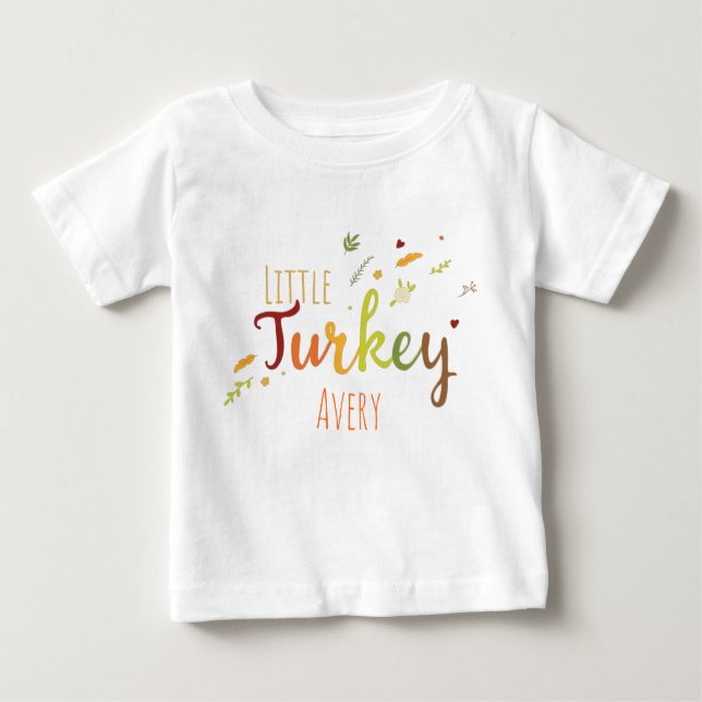 Camiseta Para Bebê Ação de Graças Nome personalizável da Little Turke (Frente)