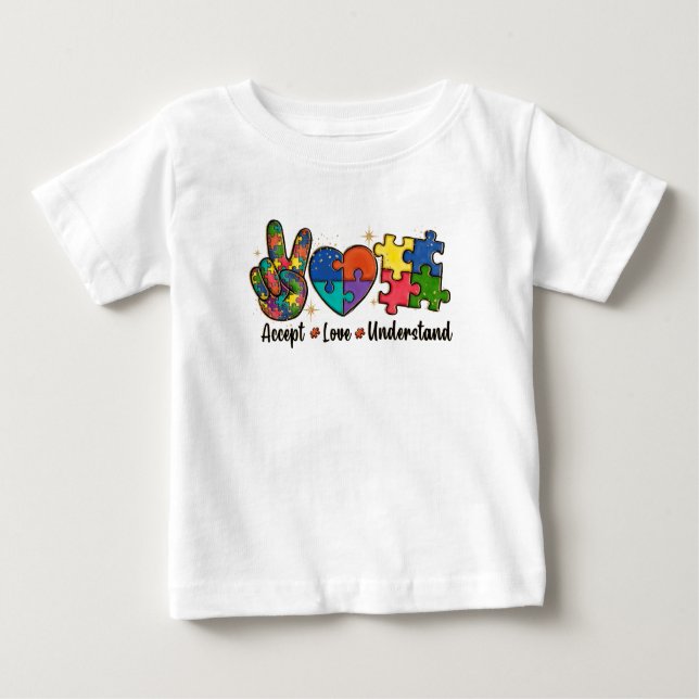 Camiseta Para Bebê Aceitar o Amor Compreender - Sensibilização Autism (Frente)