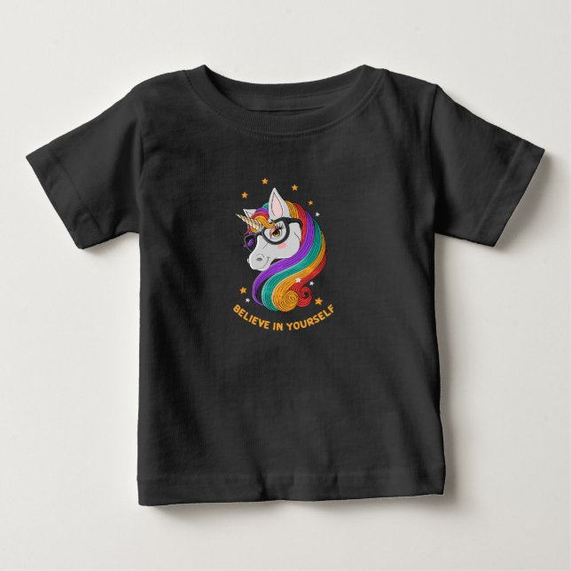 Camiseta Para Bebê Acredite em si mesmo Unicórnio (Frente)