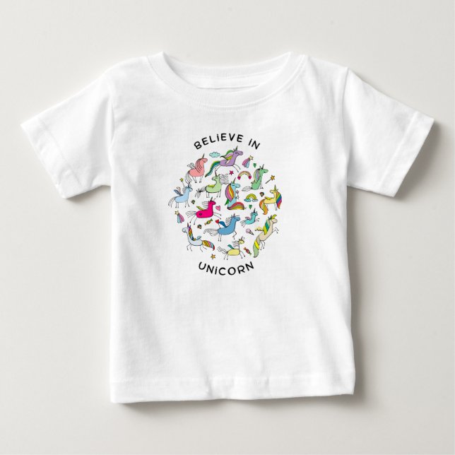 Camiseta Para Bebê Acredite no unicórnio (Frente)