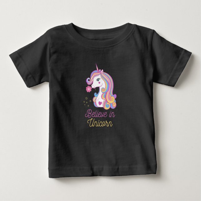 Camiseta Para Bebê Acredite No Unicórnio Mágico (Frente)