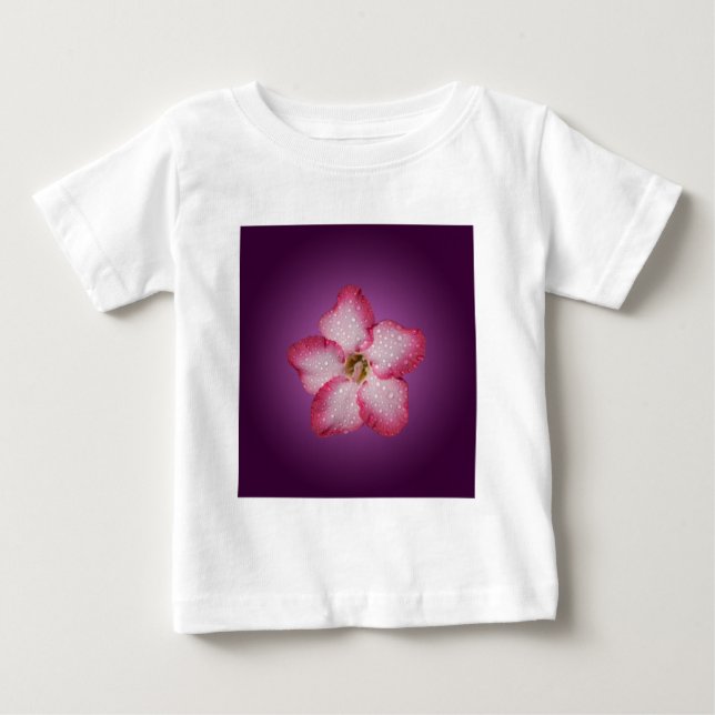 Camiseta Para Bebê Adenium Flor de Rosa Flora Gradiente Violeta (Frente)