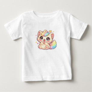 Camiseta Para Bebê Adesivo de Gatinho Kawaii Arco-Íris Fofinho e Felp