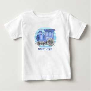Camiseta Para Bebê Adicione Nome Motor de Comboio a Vapor Be