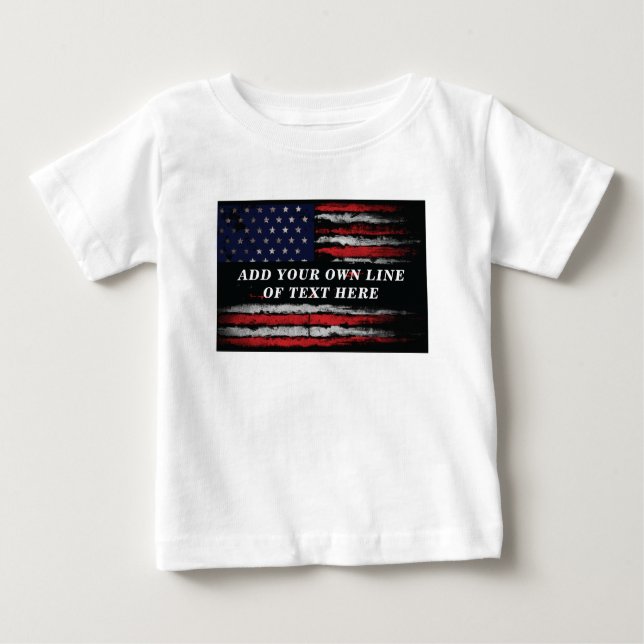 Camiseta Para Bebê Adicione o seu próprio texto no amassado bandeira  (Frente)