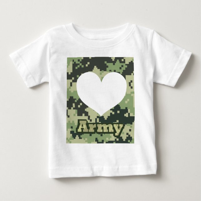 Camiseta Para Bebê Adicione seu próprio coração do exército da foto (Frente)