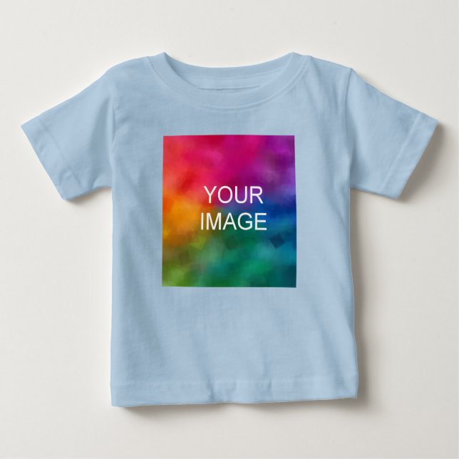 Camiseta Para Bebê Adicione seu texto Carregar foto Azul Claro Belo J (Frente)