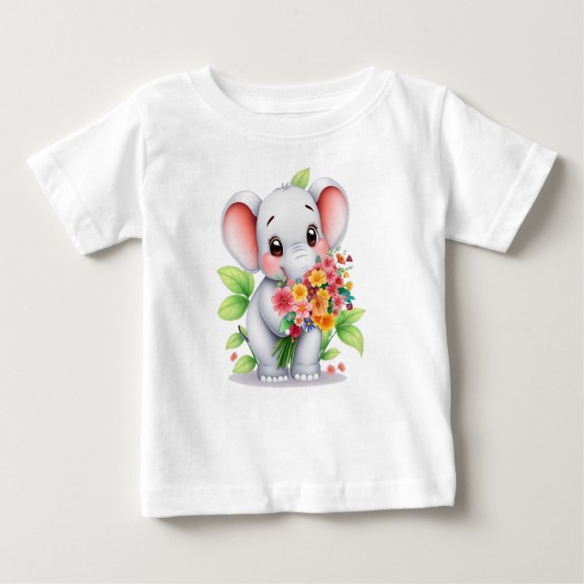 Camiseta Para Bebê Adorable Elephant Bouquet Baby & Kids T-Shirt (Frente)