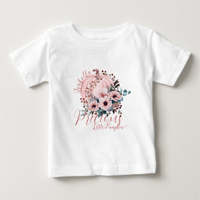 Camiseta Para Bebê Adorable Floral Pumpkin Autumn Baby Girl White  (Frente)