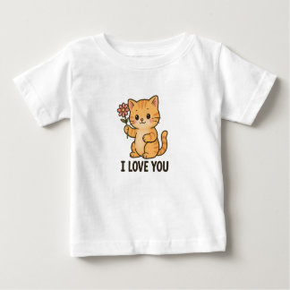 Camiseta Para Bebê Adorable Kitten Holding Flower – I LOVE YOU Cute 