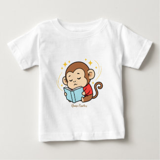 Camiseta Para Bebê Adorable Monkey Reading Book