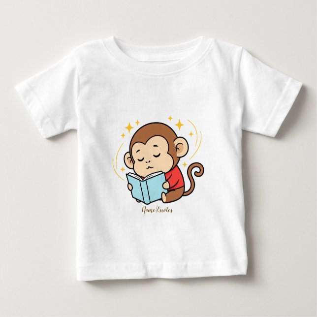 Camiseta Para Bebê Adorable Monkey Reading Book (Frente)