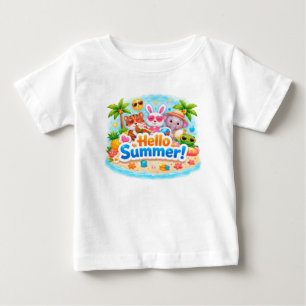Camiseta Para Bebê Adorable Olá Verão Animais da Praia Design
