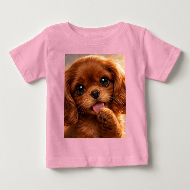 Camiseta Para Bebê Adorable Ruby Cavalier Spaniel (Frente)