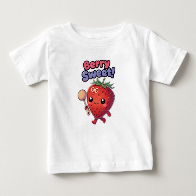 Camiseta Para Bebê Adorable Strawberry with Maraca and 'Berry Sweet (Frente)