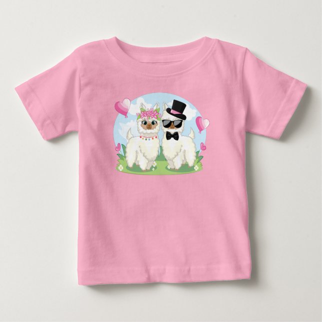 Camiseta Para Bebê Adoráveis Llama Love Llama Casal T-Shirt (Frente)