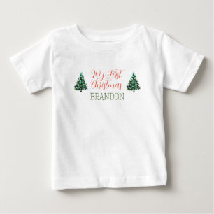 Camiseta Para Bebê Adorável Aquarela Meu Primeiro Natal