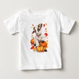 Camiseta Para Bebê Adorável Cabra de Bebê com Pumpkins Caindo