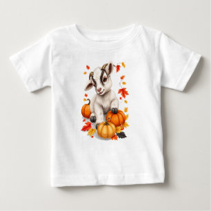 Camiseta Para Bebê Adorável Cabra de Bebê com Pumpkins Caindo