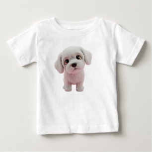 Camiseta Para Bebê Adorável Cachorrinho Branco Fofo com Olhos Grandes