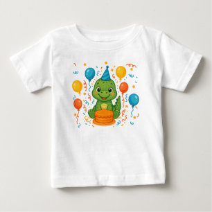 Camiseta Para Bebê Adorável Celebração de Aniversário do Dinossauro
