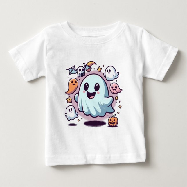 Camiseta Para Bebê Adorável Esquadrão Fantasma do Halloween e Amigos  (Frente)