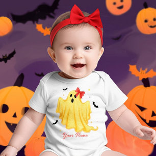 Camiseta Para Bebê Adorável Fantasma de Bebê de Halloween Personaliza