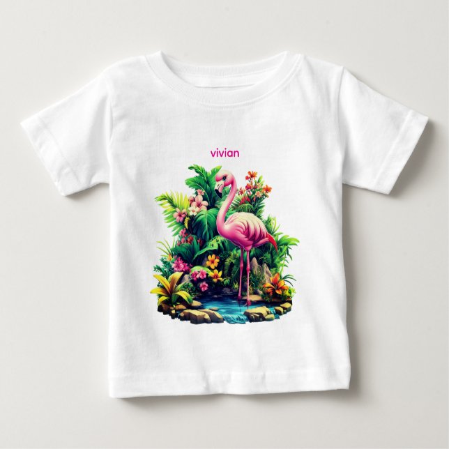Camiseta Para Bebê Adorável Flamingo Personalizado para Bebê  (Frente)