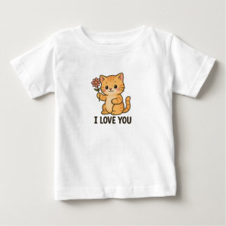 Camiseta Para Bebê Adorável Gatinho Segurando Flor – EU TE AMO Fofo
