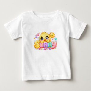 Camiseta Para Bebê Adorável Kawaii Franguinho Ensolarado Nome Pastel