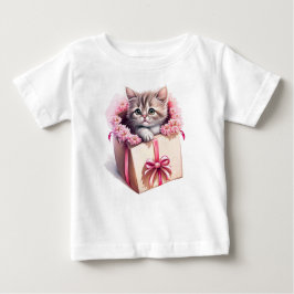 Camiseta Para Bebê Adorável Kitten em uma Caixa Aniversário Presente