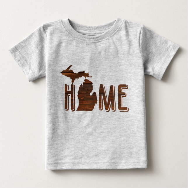 Camiseta Para Bebê Adorável Michigan é Home | Silhuette de madeira |  (Frente)