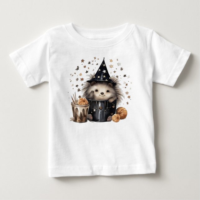 CAMISETA PARA BEBÊ ADORÁVEL OURIÇO DE HALLOWEEN NUM BALDE (Frente)