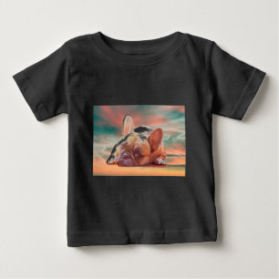Camiseta Para Bebê Adorável Pintura em Aquarela de Bulldog Francês