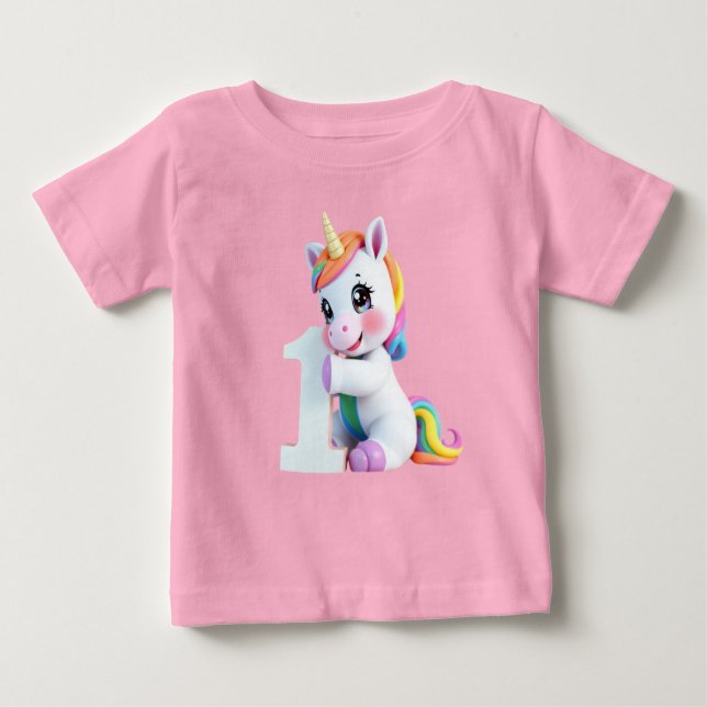 Camiseta Para Bebê Adorável Rainbow Unicorn (Frente)