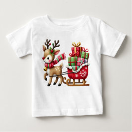 Camiseta Para Bebê Adorável Reindeer e Design de Natal Sleigh