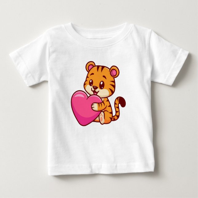 Camiseta Para Bebê Adorável Tigre de Bebê abraçando um coração (Frente)