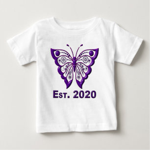 Camiseta Para Bebê Adoravelmente Bonito "Est. 2020 Borboleta Roxa"