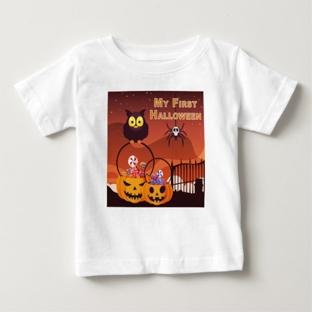 Camiseta Para Bebê Adoravelmente Bonito "Meu Primeiro Halloween" (Frente)