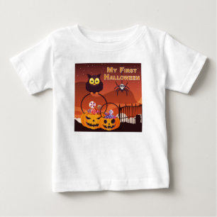 Camiseta Para Bebê Adoravelmente Fofo “Meu Primeiro Halloween”