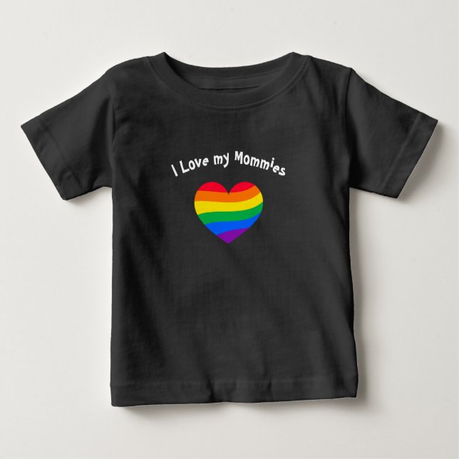 Camiseta Para Bebê Adoro as minhas mamães - Duas Mães - Arco-íris (Frente)