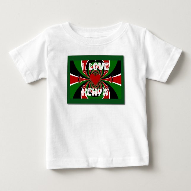 Camiseta Para Bebê Adoro Heart Kenya: Arte Dinâmica De Bandeiras (Frente)