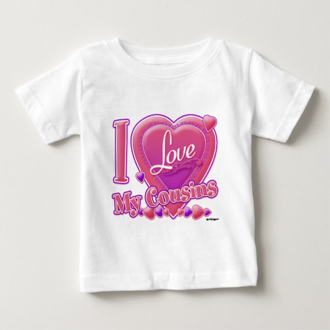 Camiseta Para Bebê Adoro os meus primos rosa/roxo - coração (Frente)