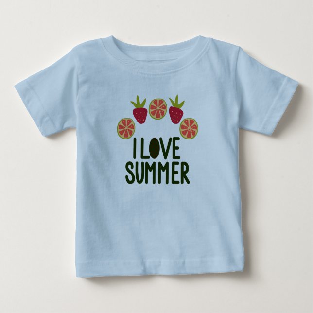 Camiseta Para Bebê Adoro T-Shirts Fofas E Fruta (Frente)