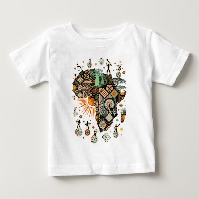 Camiseta Para Bebê Africa Map Decorative Tribal Elements Pattern (Frente)
