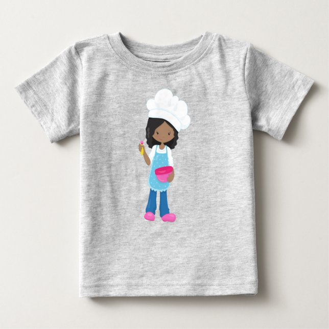 Camiseta Para Bebê African American Girl, Baking, Baker, pastelaria (Frente)