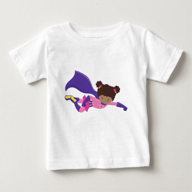 Camiseta Para Bebê African American Girl, Cape, Superheroína Girl (Frente)